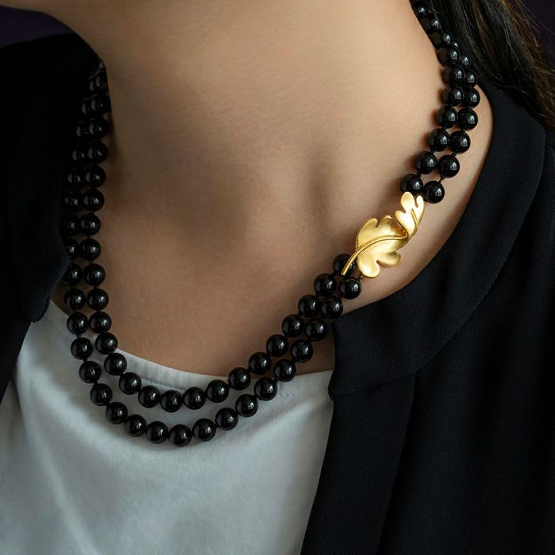 ヴィンテージ ティファニー オニキス リーフ ネックレス